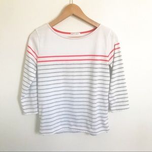 A.V.V. STANDARD White + Grey Stripe 3/4 Sleeve Top